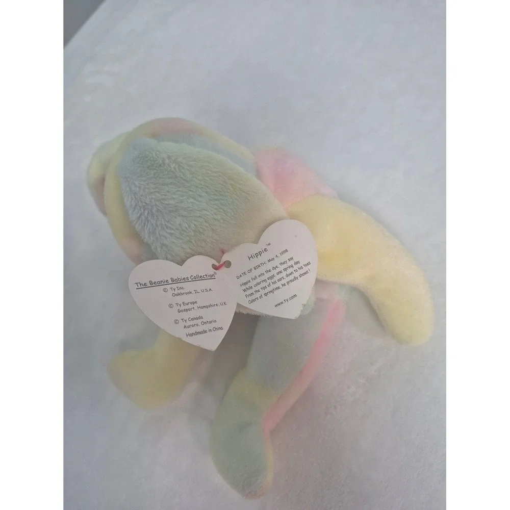 Plush Toy Ty Kids Small Green Hippie Bunny Rabbit Pastel Tie-Dye Beanie Baby